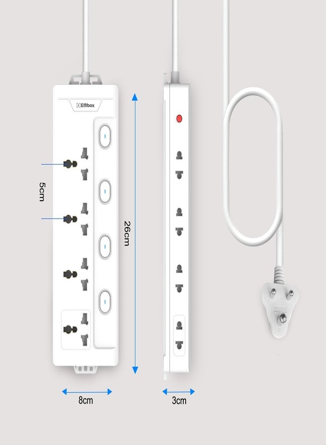 EMBOX لوحة تمديد كهربائية من إمبوكس مزودة بمفاتيح، بقدرة 1500 واط، و4 مقابس كهربائية عالمية، ومفتاح تشغيل فردي، وغطاء أمان، وحماية من ارتفاع التيار المفاجئ 6 أمبير، ومؤشر LED، وغطاء أمان، وسلك تمديد بطول مترين. - Image 5